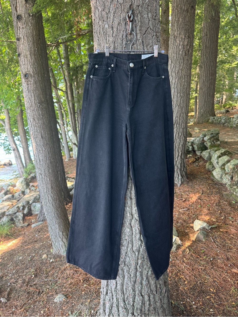 Rag & Bone Sofie High Rise Ultra Wide Leg Black Jeans 29